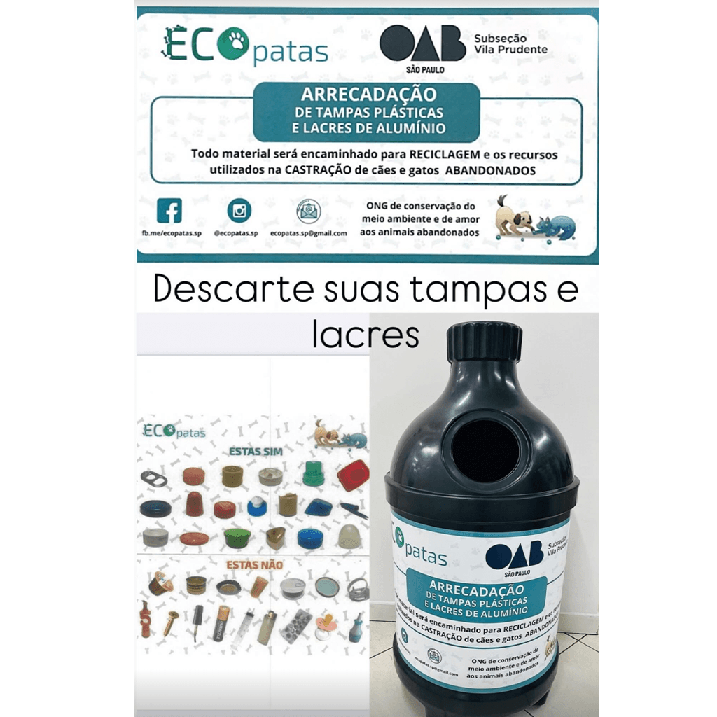 ♻️ ECO patas: ARRECADAÇÃO DE TAMPAS PLÁSTICAS E LACRES DE ALUMÍNIO